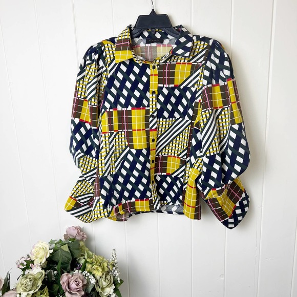 Gracia Leg of Mutton Sleeve Printed Blouse- sz L - Picture 3 of 11